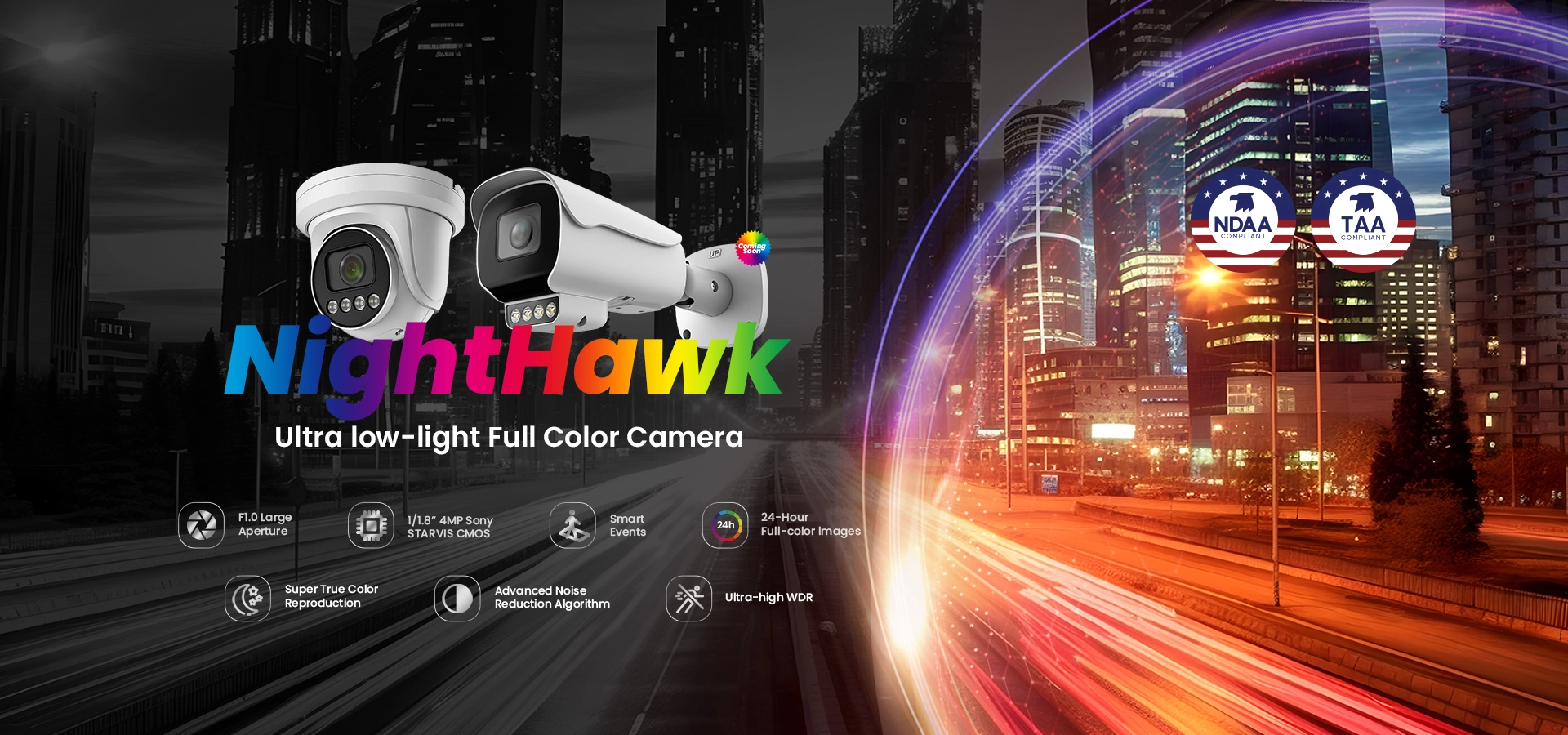 Sunell Nighthawk 초저 조명 지능형 풀 컬러 총알 카메라-초저 조명 환경에서 수정처럼 선명한 이미지를 캡처하십시오.